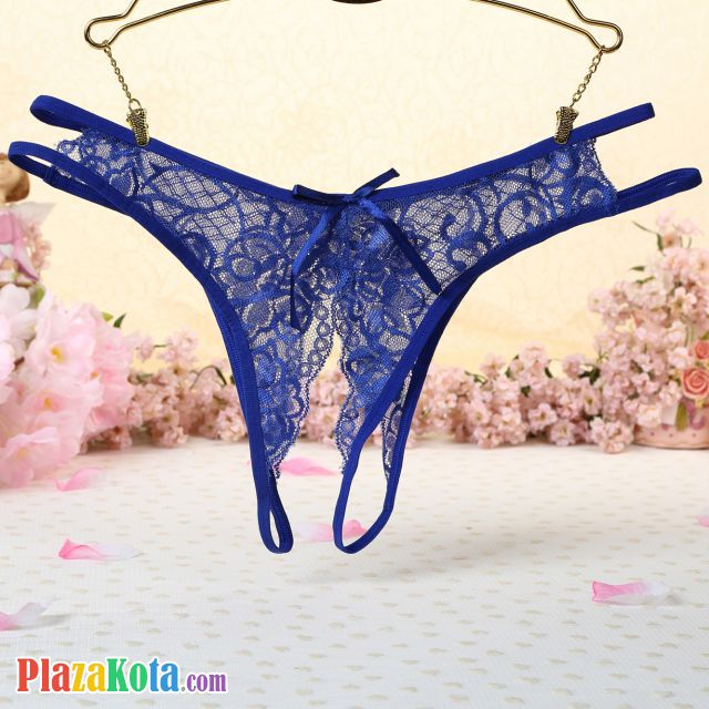 P350 - Celana Dalam Panties Thong Biru Transparan Crotchless - Photo 1