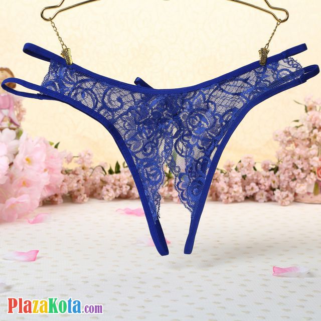 P350 - Celana Dalam Panties Thong Biru Transparan Crotchless - Photo 2