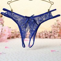 P350 - Celana Dalam Panties Thong Biru Transparan Crotchless