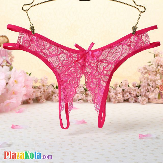 P351 - Celana Dalam Panties Thong Magenta Transparan, Crotchless - Photo 1