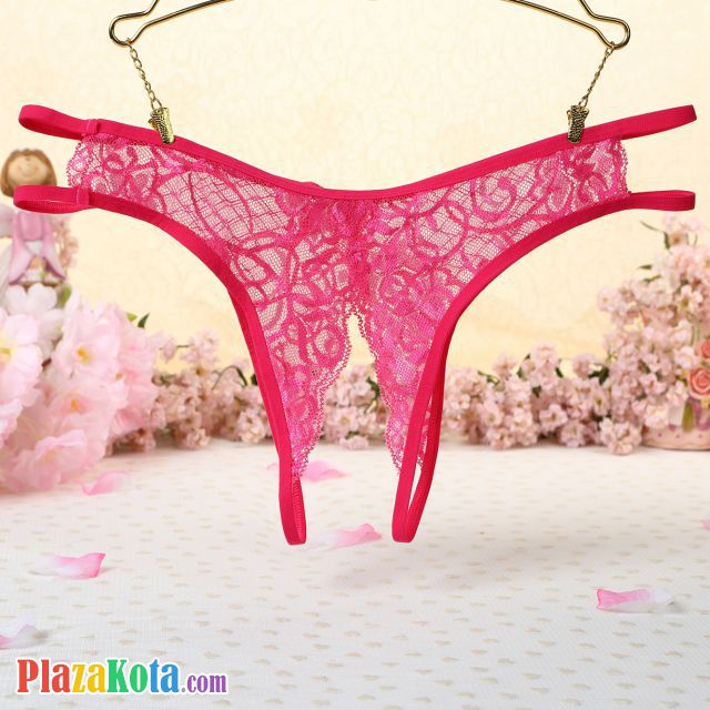 P351 - Celana Dalam Panties Thong Magenta Transparan, Crotchless - Photo 2