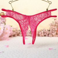 P351 - Celana Dalam Panties Thong Magenta Transparan Crotchless - 2