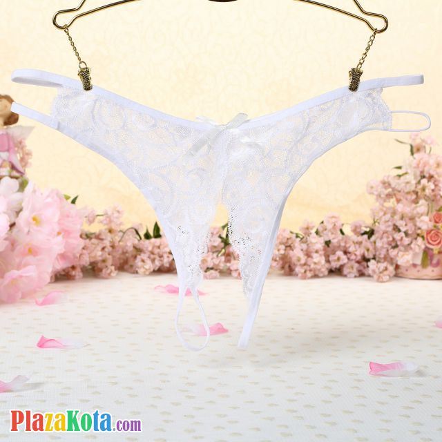 P352 - Celana Dalam Panties Thong Putih Transparan, Crotchless - Photo 1