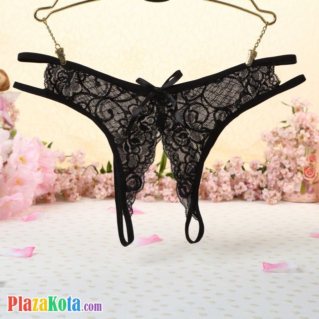 P353 - Celana Dalam Panties Thong Hitam Transparan Crotchless - Photo 1