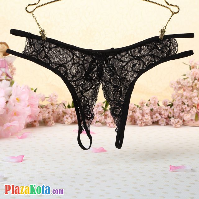 P353 - Celana Dalam Panties Thong Hitam Transparan Crotchless - Photo 2