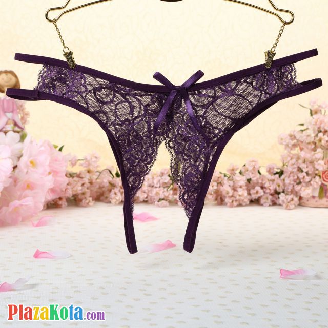 P354 - Celana Dalam Panties Thong Ungu Transparan Crotchless - Photo 1