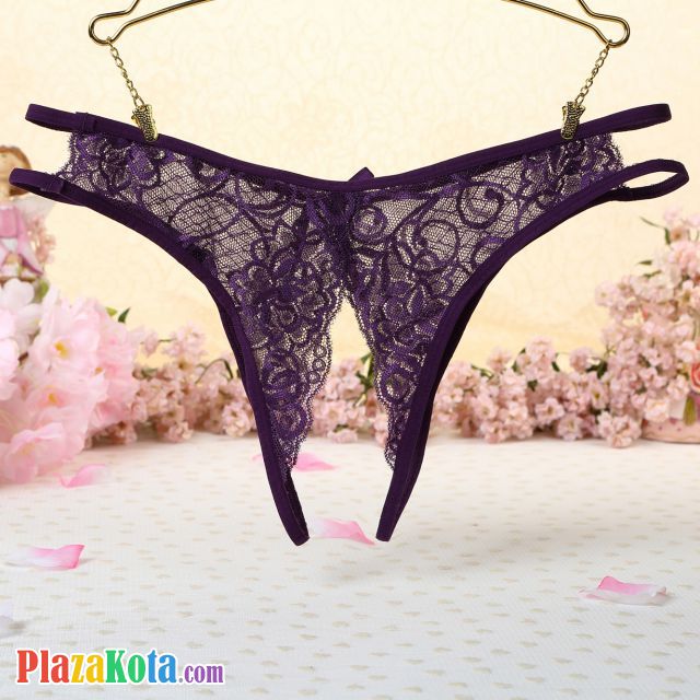 P354 - Celana Dalam Panties Thong Ungu Transparan Crotchless - Photo 2