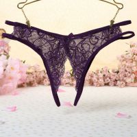 P354 - Celana Dalam Panties Thong Ungu Transparan Crotchless - 2