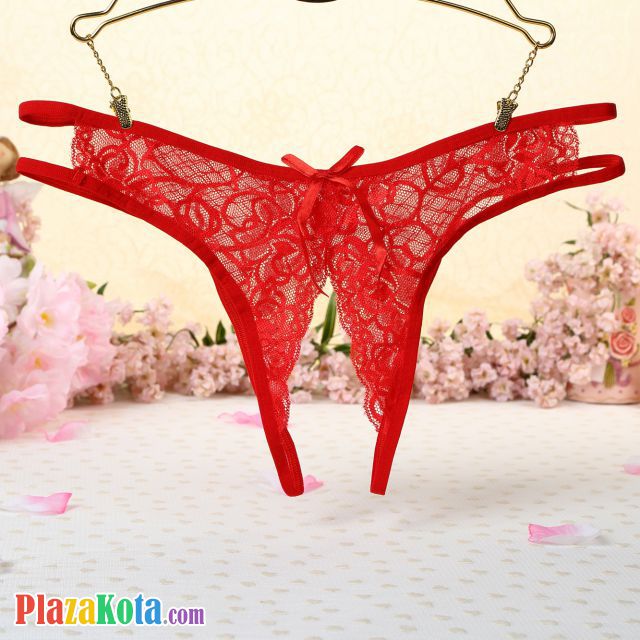 P355 - Celana Dalam Panties Thong Merah Transparan, Crotchless - Photo 1