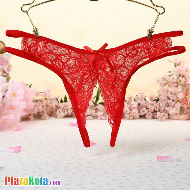 P355 - Celana Dalam Panties Thong Merah Transparan Crotchless - Photo 1