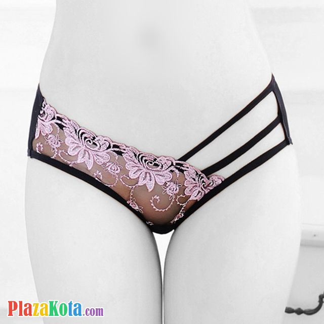 P358 - Celana Dalam Panties Hipster Bunga Pink Transparan, Tali 3 Samping - Photo 1