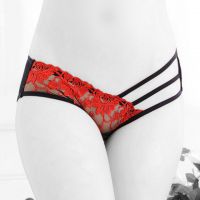 P360 - Celana Dalam Panties Hipster Bunga Merah Transparan, Tali 3 Samping
