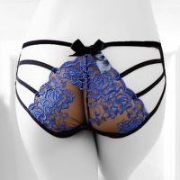 P363 - Celana Dalam Panties Hipster Bunga Biru Transparan, Tali 4 Belakang