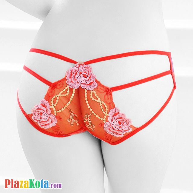 P374 - Celana Dalam Panties Hipster Merah Transparan, Tali 3 Belakang - Photo 1