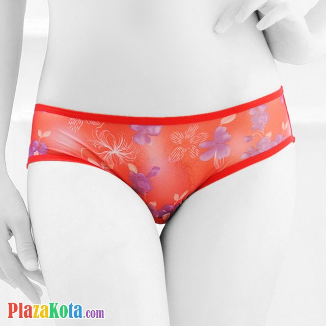 P374 - Celana Dalam Panties Hipster Merah Transparan Tali 3 Belakang - Photo 2