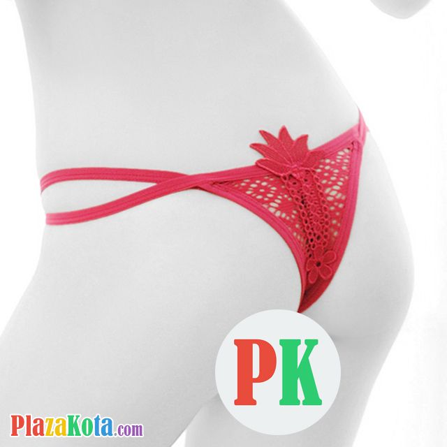 P378 - Celana Dalam Panties Thong Marun, Lubang-Lubang, Bunga - Photo 1