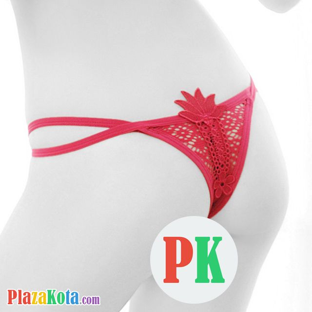 P378 - Celana Dalam Panties Thong Marun Lubang-Lubang Bunga - Photo 1