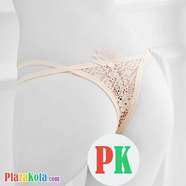 P384 - Celana Dalam Panties Thong Krem Lubang-Lubang Bunga - Photo 1