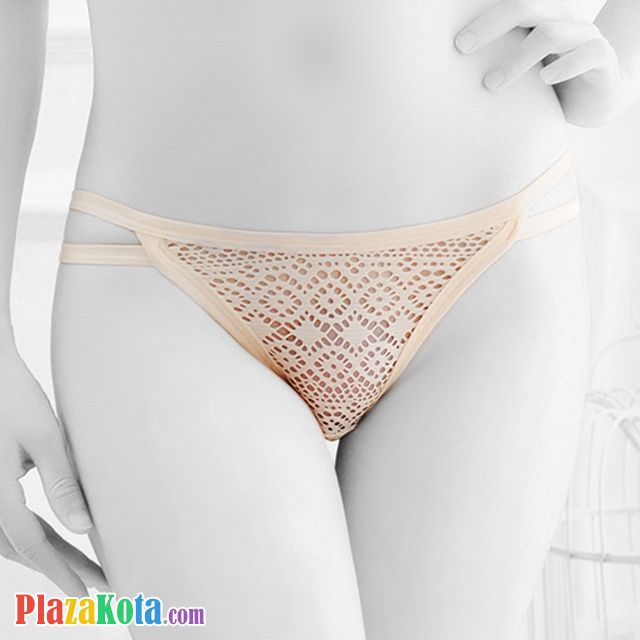 P384 - Celana Dalam Panties Thong Krem Lubang-Lubang Bunga - Photo 2