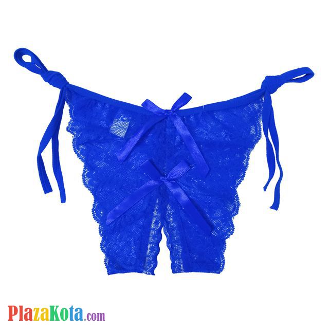 P386 - Celana Dalam Panties Thong Biru Transparan, Ikat Samping, Crotchless - Photo 1