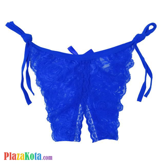 P386 - Celana Dalam Panties Thong Biru Transparan, Ikat Samping, Crotchless - Photo 2