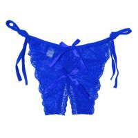P386 - Celana Dalam Panties Thong Biru Transparan Ikat Samping Crotchless