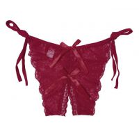 P387 - Celana Dalam Panties Thong Marun Transparan Ikat Samping Crotchless