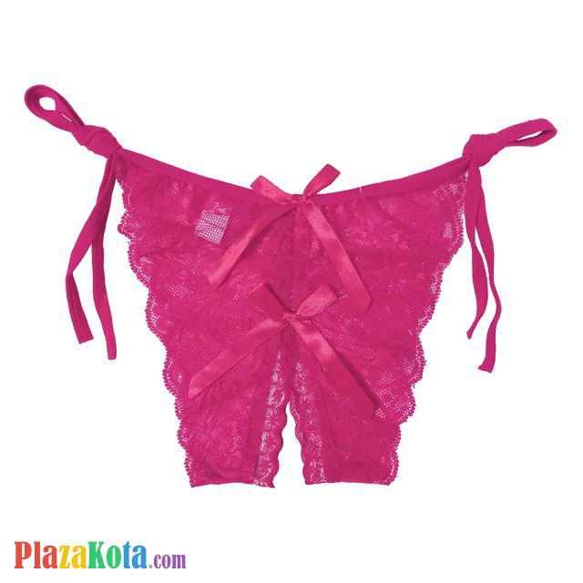 P388 - Celana Dalam Panties Thong Magenta Transparan, Ikat Samping, Crotchless - Photo 1