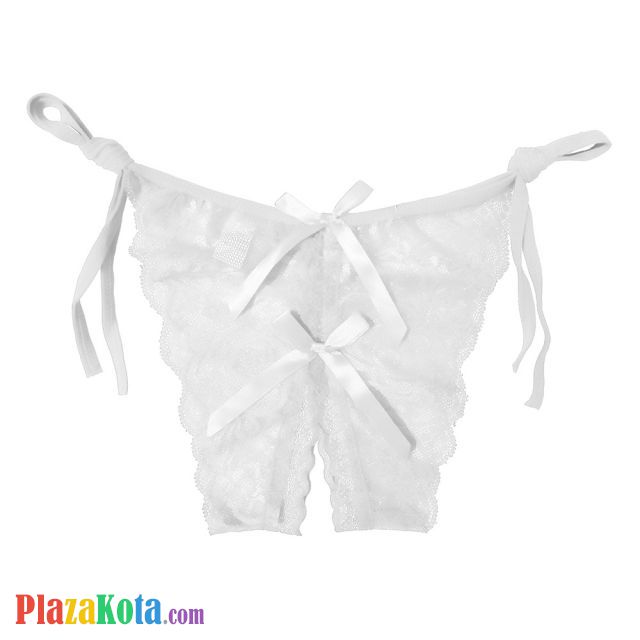 P389 - Celana Dalam Panties Thong Putih Transparan, Ikat Samping, Crotchless - Photo 1