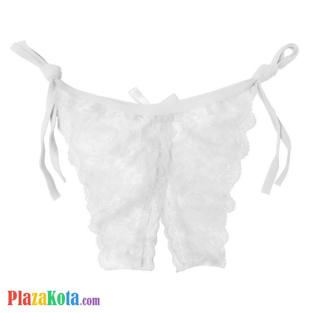 P389 - Celana Dalam Panties Thong Putih Transparan, Ikat Samping, Crotchless - Photo 2