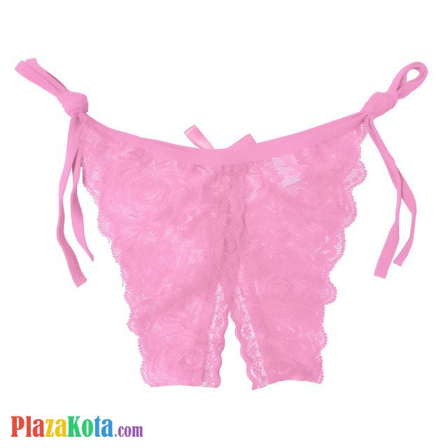 P390 - Celana Dalam Panties Thong Pink Transparan, Ikat Samping, Crotchless - Photo 2