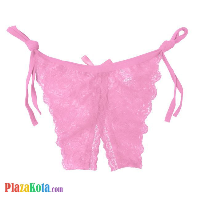 P390 - Celana Dalam Panties Thong Pink Transparan Ikat Samping Crotchless - Photo 2