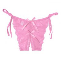 P390 - Celana Dalam Panties Thong Pink Transparan, Ikat Samping, Crotchless