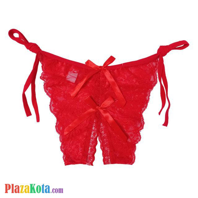 P391 - Celana Dalam Panties Thong Merah Transparan, Ikat Samping, Crotchless - Photo 1
