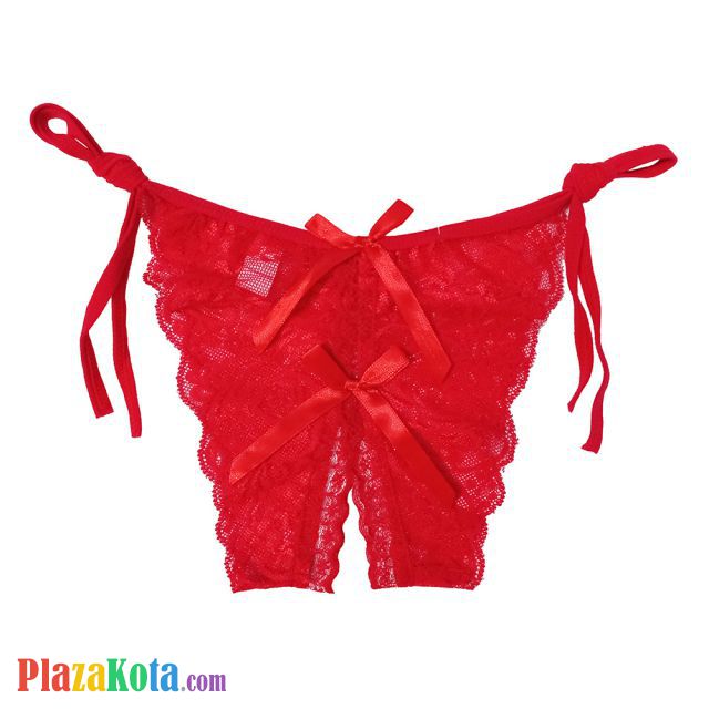 P391 - Celana Dalam Panties Thong Merah Transparan Ikat Samping Crotchless - Photo 1