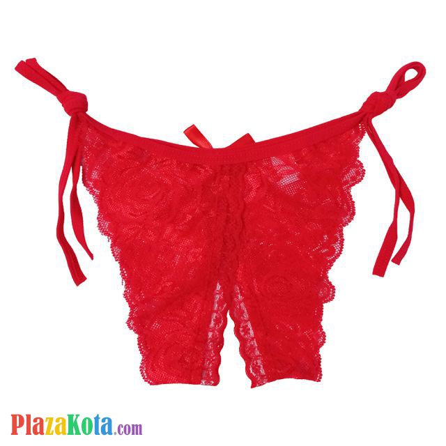 P391 - Celana Dalam Panties Thong Merah Transparan, Ikat Samping, Crotchless - Photo 2