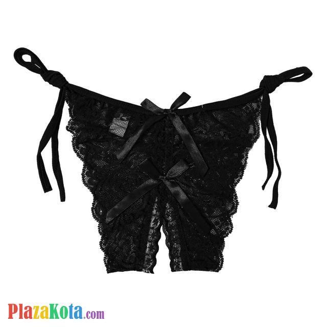 P392 - Celana Dalam Panties Thong Hitam Transparan, Ikat Samping, Crotchless - Photo 1