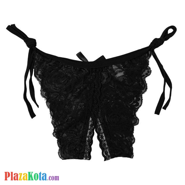 P392 - Celana Dalam Panties Thong Hitam Transparan, Ikat Samping, Crotchless - Photo 2