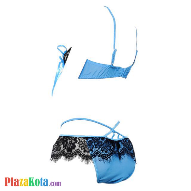 B260 - Bra Set Underwire Kawat Open Cup Biru Celana Dalam - Photo 2