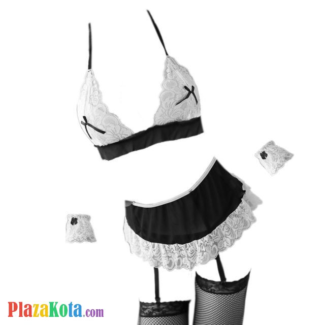 B267 - Bra Set Costume Cosplay Maid Waitress Pelayan Halter Hitam Gelang Wristband Rok Garter Strap Stocking - Photo 1