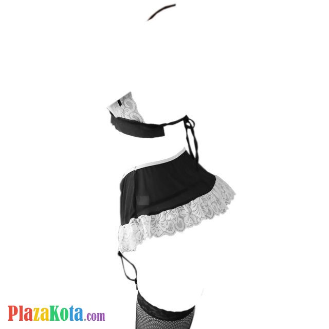 B267 - Bra Set Costume Cosplay Maid Waitress Pelayan Halter Hitam Gelang Wristband Rok Garter Strap Stocking - Photo 2