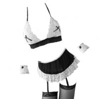 B267 - Bra Set Costume Cosplay Maid Waitress Pelayan Halter Hitam Gelang Wristband Rok Garter Strap Stocking - Thumbnail 1