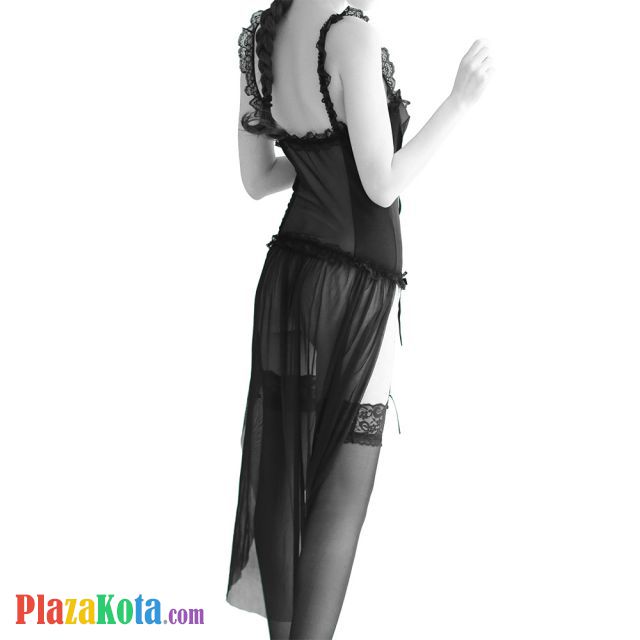 L0954 - Baju Tidur Lingerie Bustier Corset Dress Hitam Transparan Bra Kawat Ekor Garter Strap Stocking - Photo 2