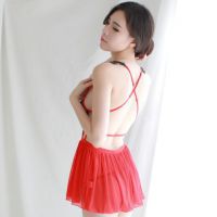 L0967 - Baju Tidur Dinas Malam Wanita Lingerie Babydoll Mini Dress Seksi Merah Transparan Bra Kawat - Thumbnail 3