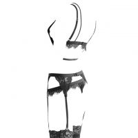 B270 - Bikini Bra Set Hitam Transparan, Garter Belt, Stocking Fishnet - Thumbnail 2