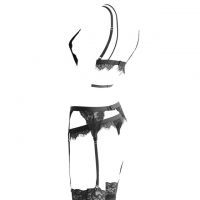 B270 - Bra Set Bralette Hitam Transparan Celana Dalam Garter Belt Stocking - Thumbnail 2