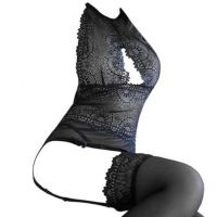 L0968 - Lingerie Bustier Halterneck Hitam Transparan, Garter, Stocking Polos