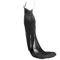 L0974 - Lingerie Long Gown Hitam Transparan, Ekor Panjang - 2