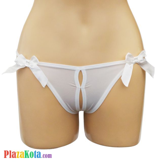 GS222 - Celana Dalam G-String Wanita Putih, Crotchless, Pita 3 - Photo 1
