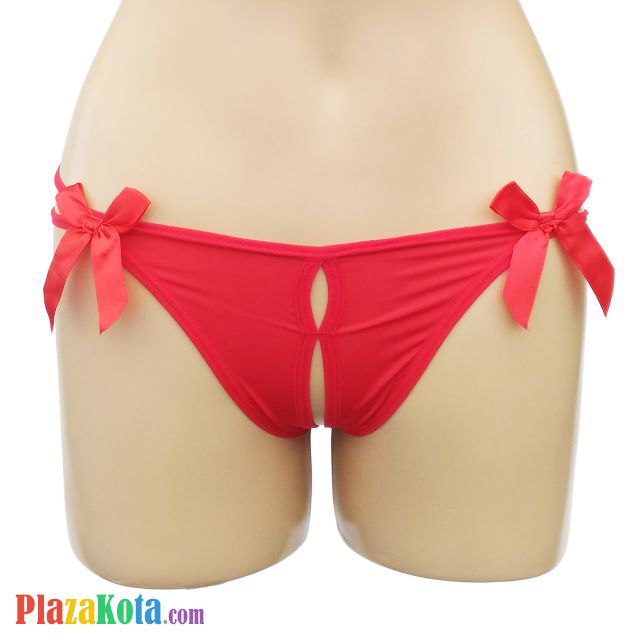 GS224 - Celana Dalam G-String Wanita Merah, Crotchless, Pita 3 - Photo 1